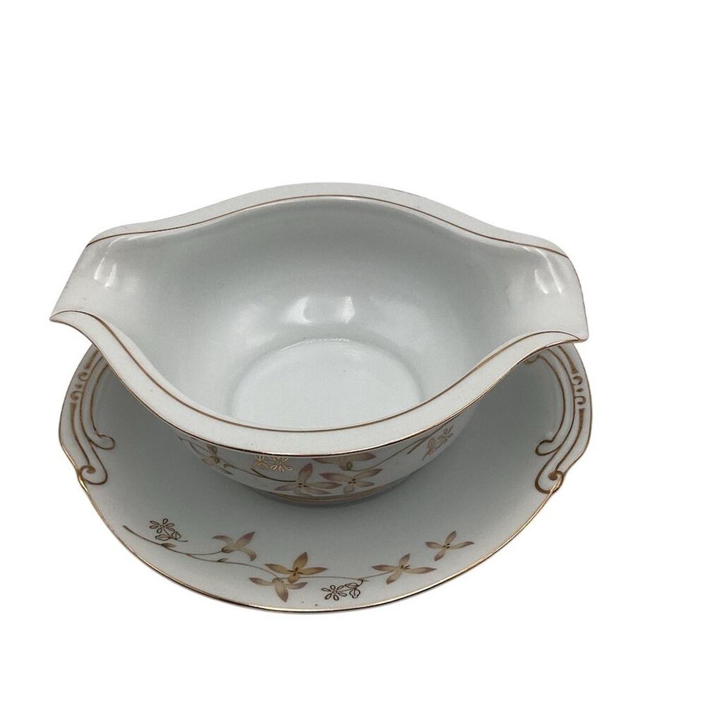 Vintage Summit Fine China Barbara Gravy Boat w/ Underplate‎ Floral Gold